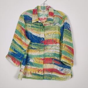 Colorful Alia Petite Button-Up Blouse Jacket Size 14P Sheer Floral